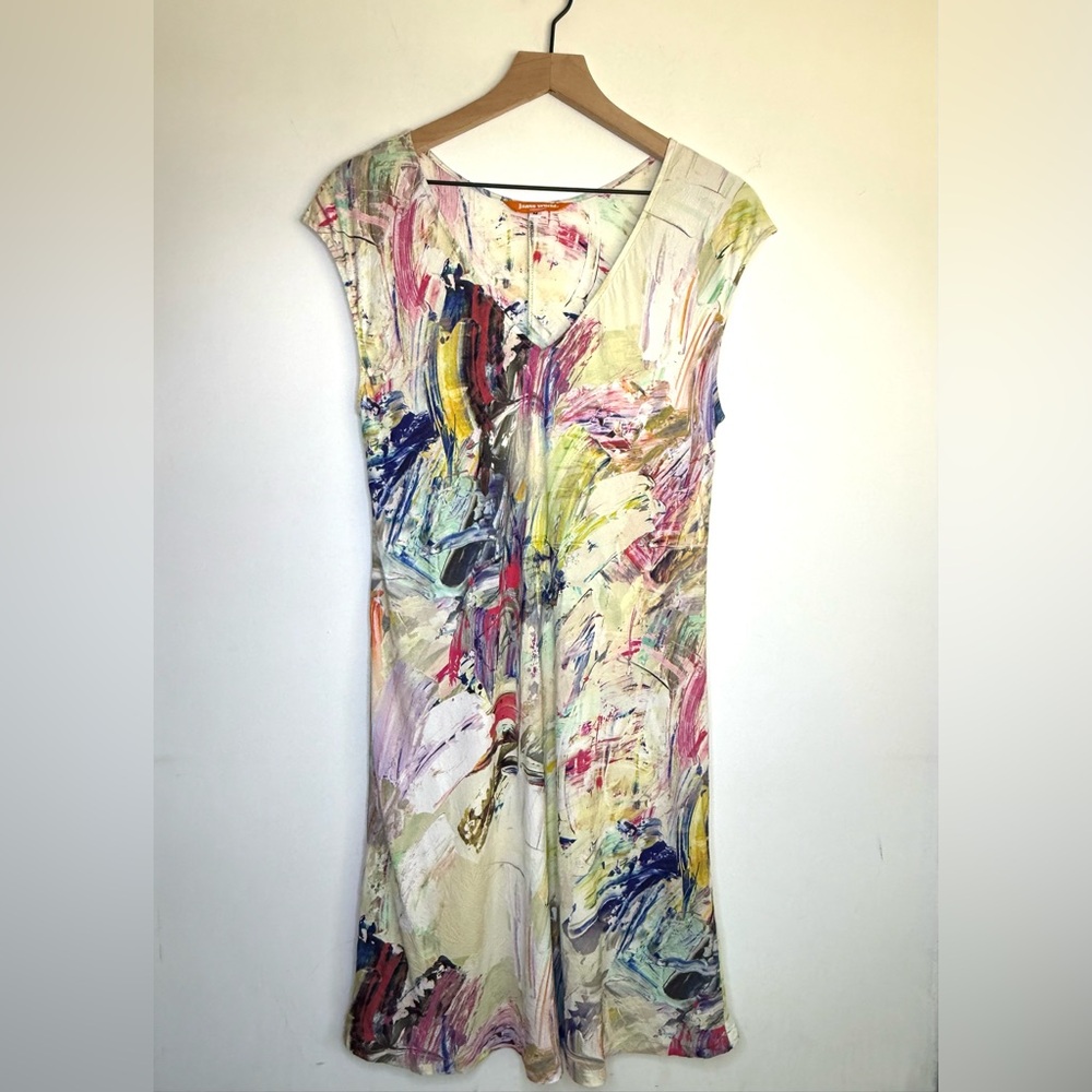 Jams World Dress Color Dance Abstract Print 100% Rayon Sleeveless‎ Resort Wear M